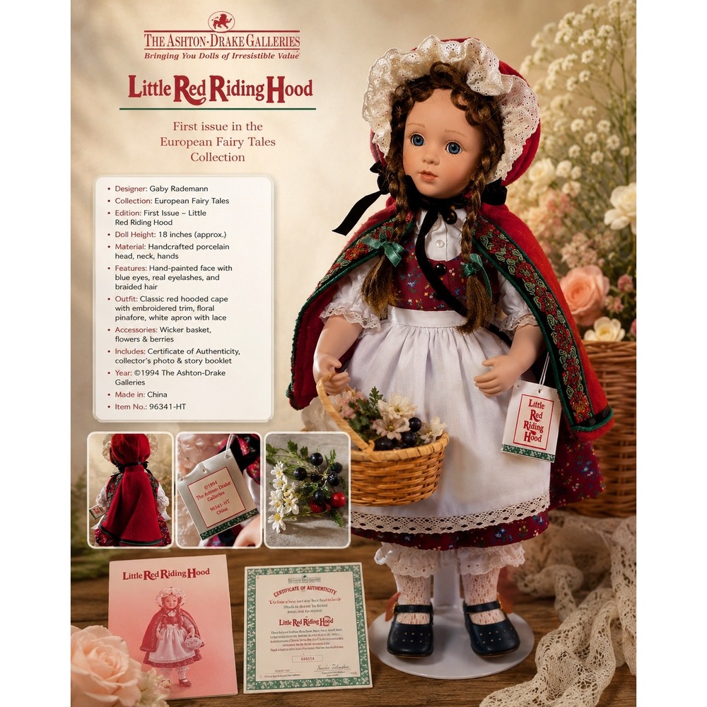 Ashton-Drake Little Red Riding Hood Porcelain Doll 1994 Gaby‎ Rademann 96341-HT